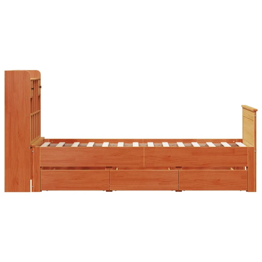 Lit bibliothèque sans matelas cire marron 100x200 cm pin massif - 5