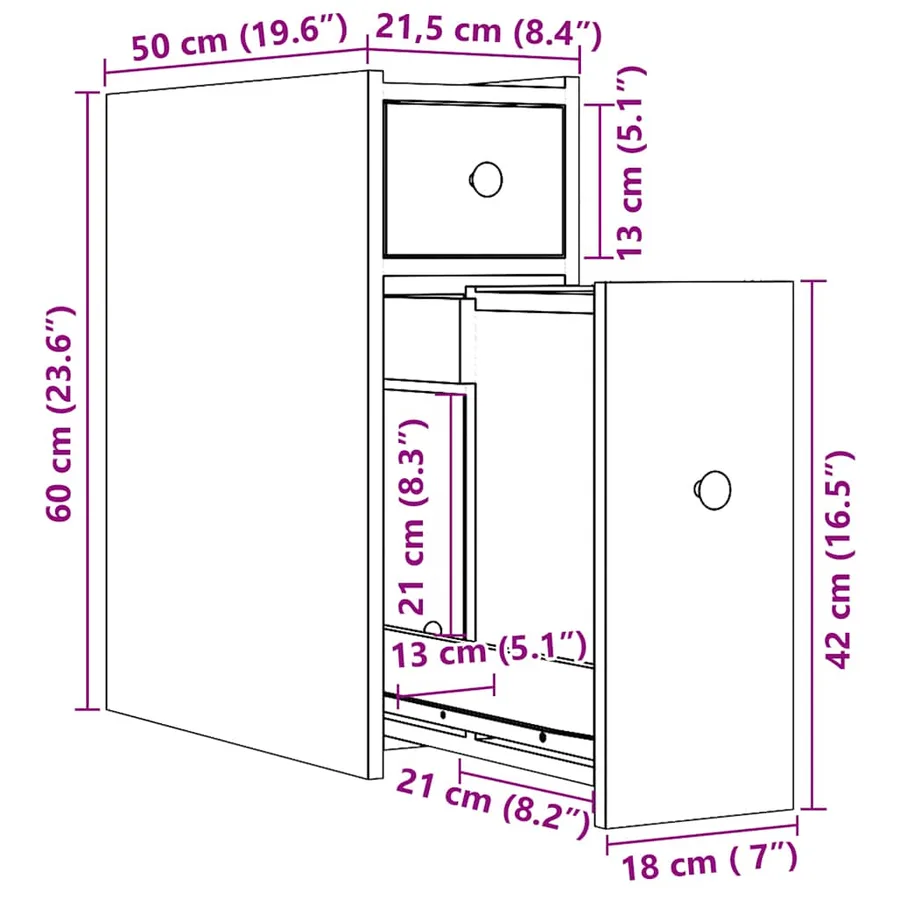 Armoire de salle de bain étroite avec roulettes sonoma gris - 11