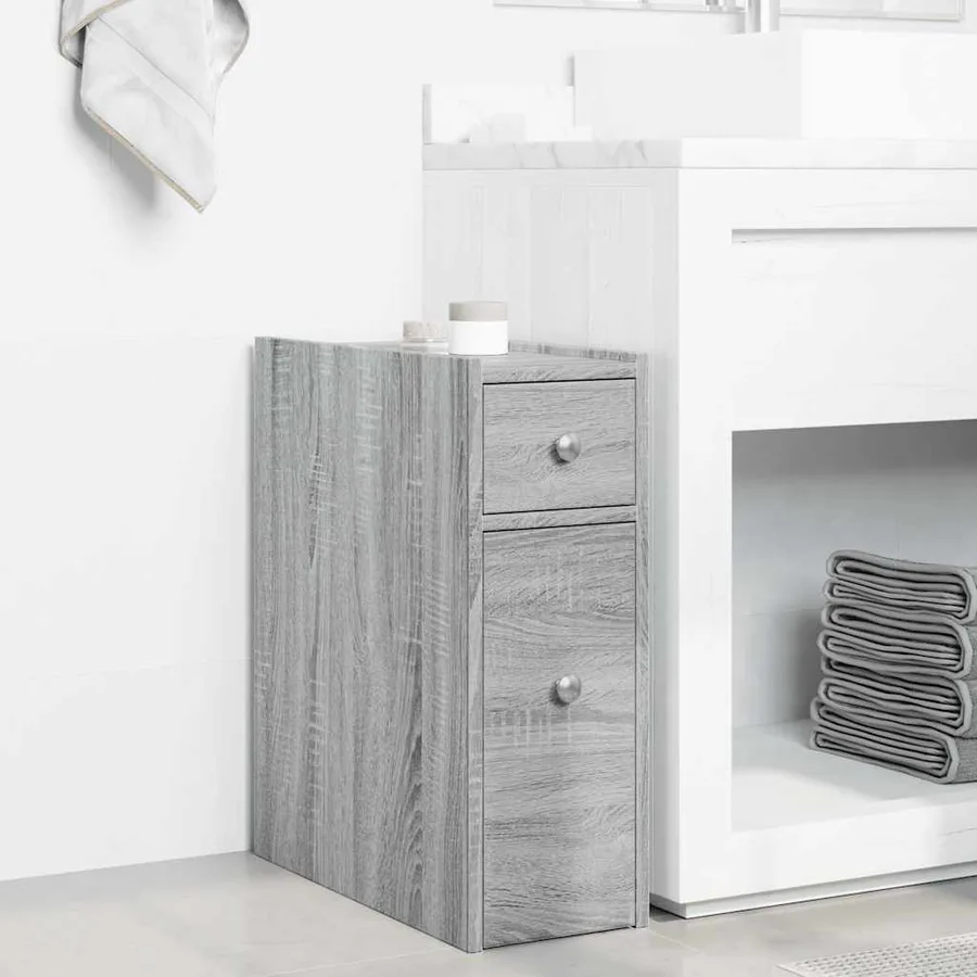 Armoire de salle de bain étroite avec roulettes sonoma gris - 3