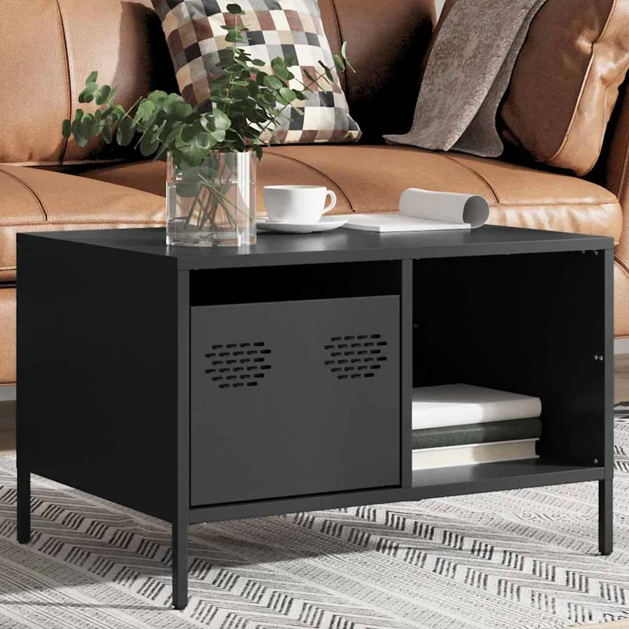 Table basse noir 68,5x50x43,5 cm acier laminé à froid - 4