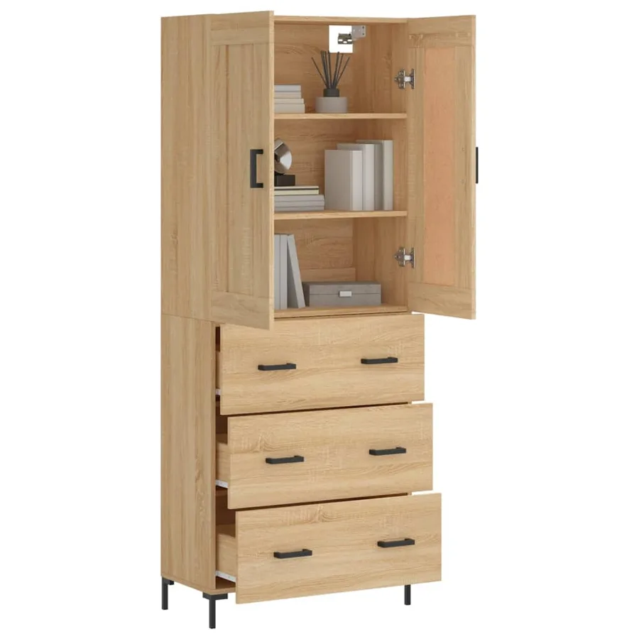 Buffet haut Chêne sonoma 69,5x34x180 cm Bois d'ingénierie - 3