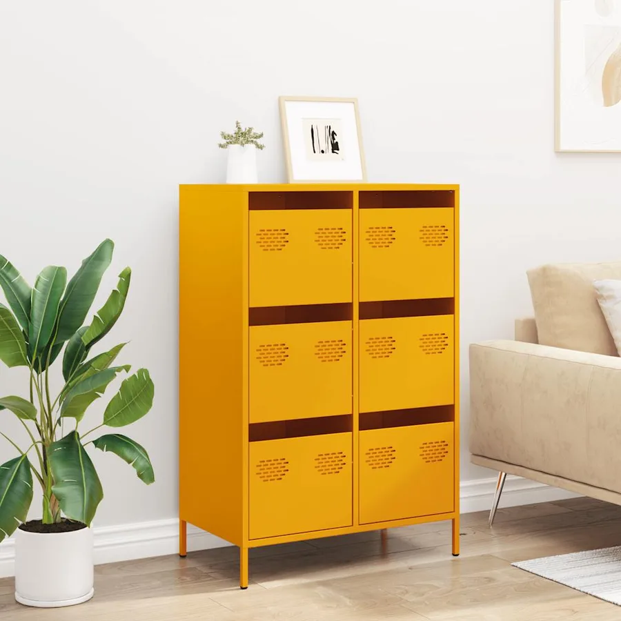 Buffet haut jaune moutarde 68x39x101,5 cm acier - 3