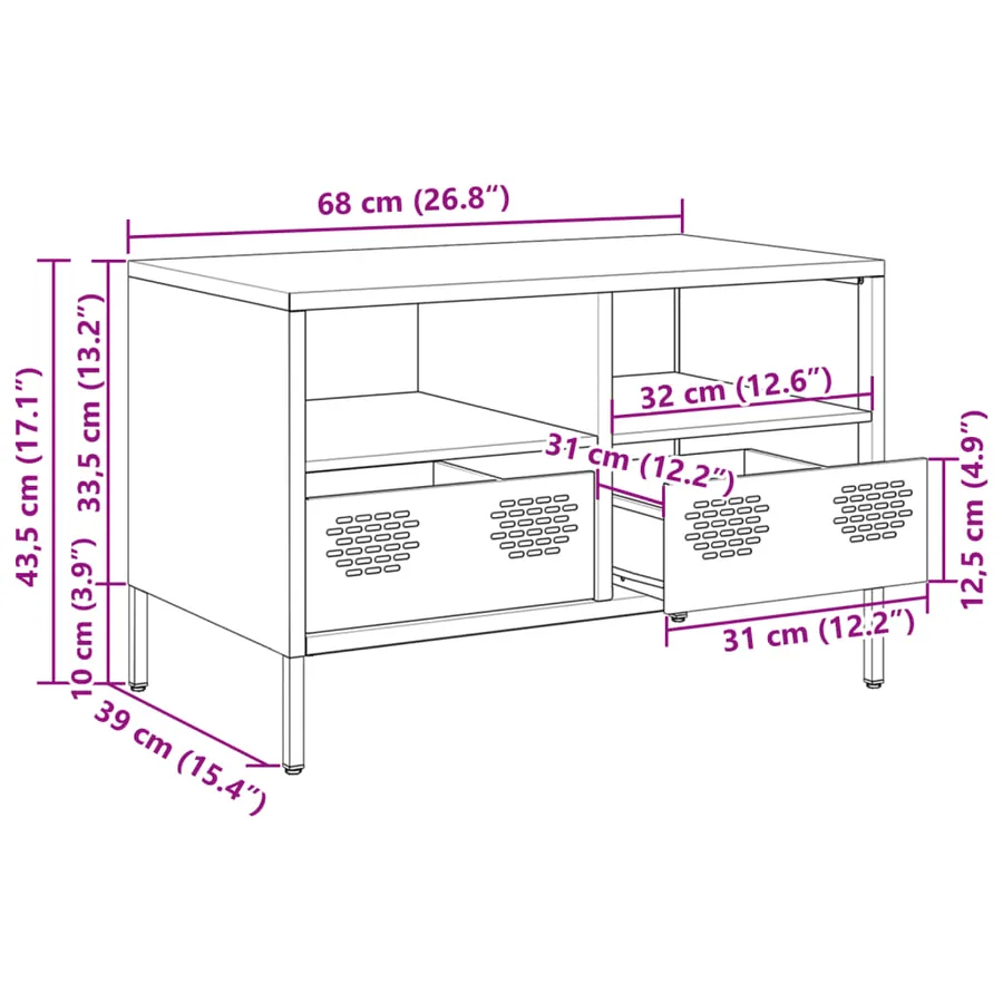 Meuble TV anthracite 68x39x43,5 cm acier laminé à froid - 12