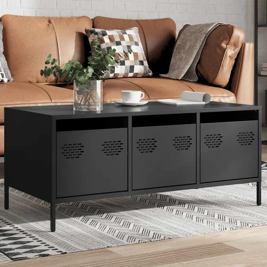 Table basse noir 101,5x50x43,5 cm acier laminé à froid - 3