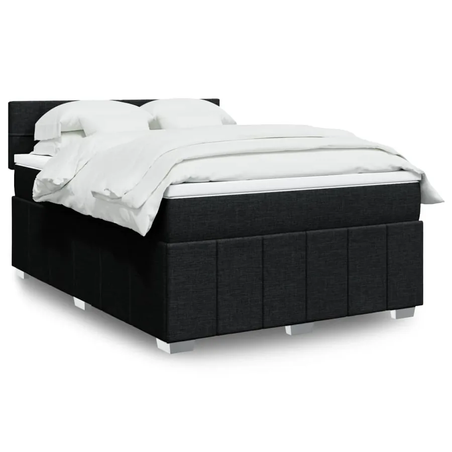 Sommier à lattes de lit avec matelas Noir 160x200 cm Tissu