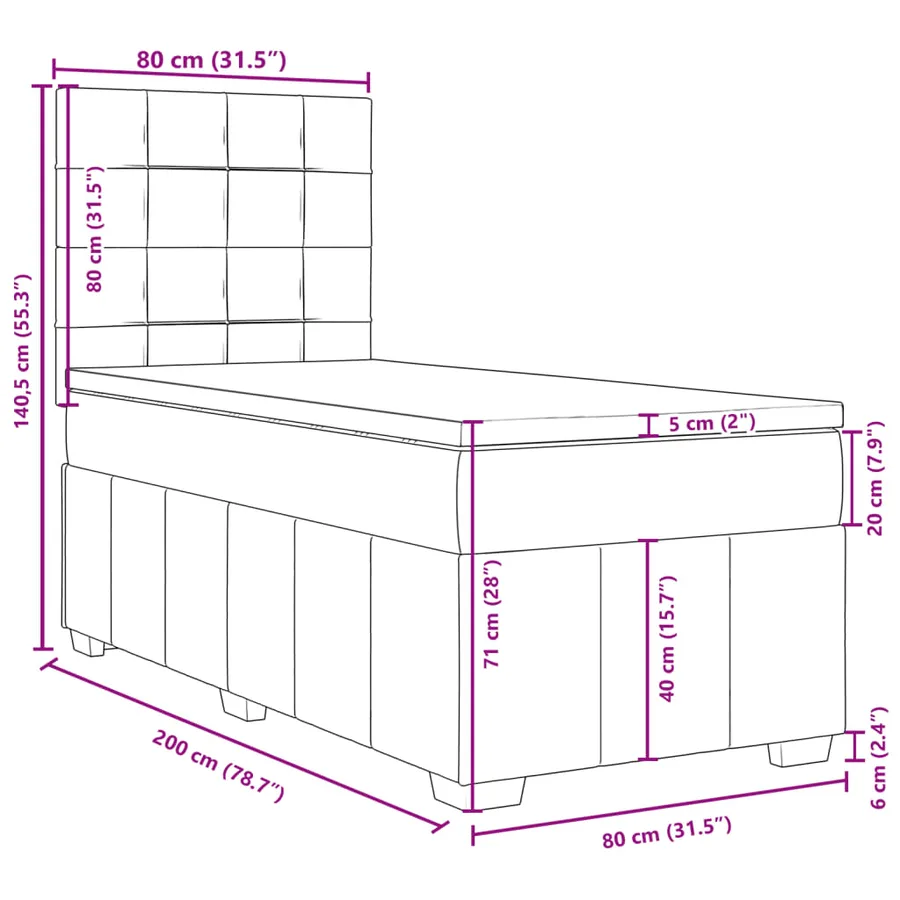 Sommier à lattes de lit avec matelas Taupe 80x200 cm Tissu - 18