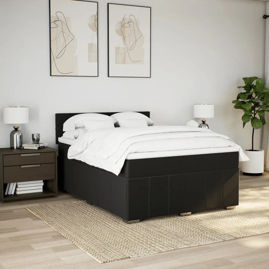 Sommier à lattes de lit avec matelas Noir 160x200 cm Tissu - 3