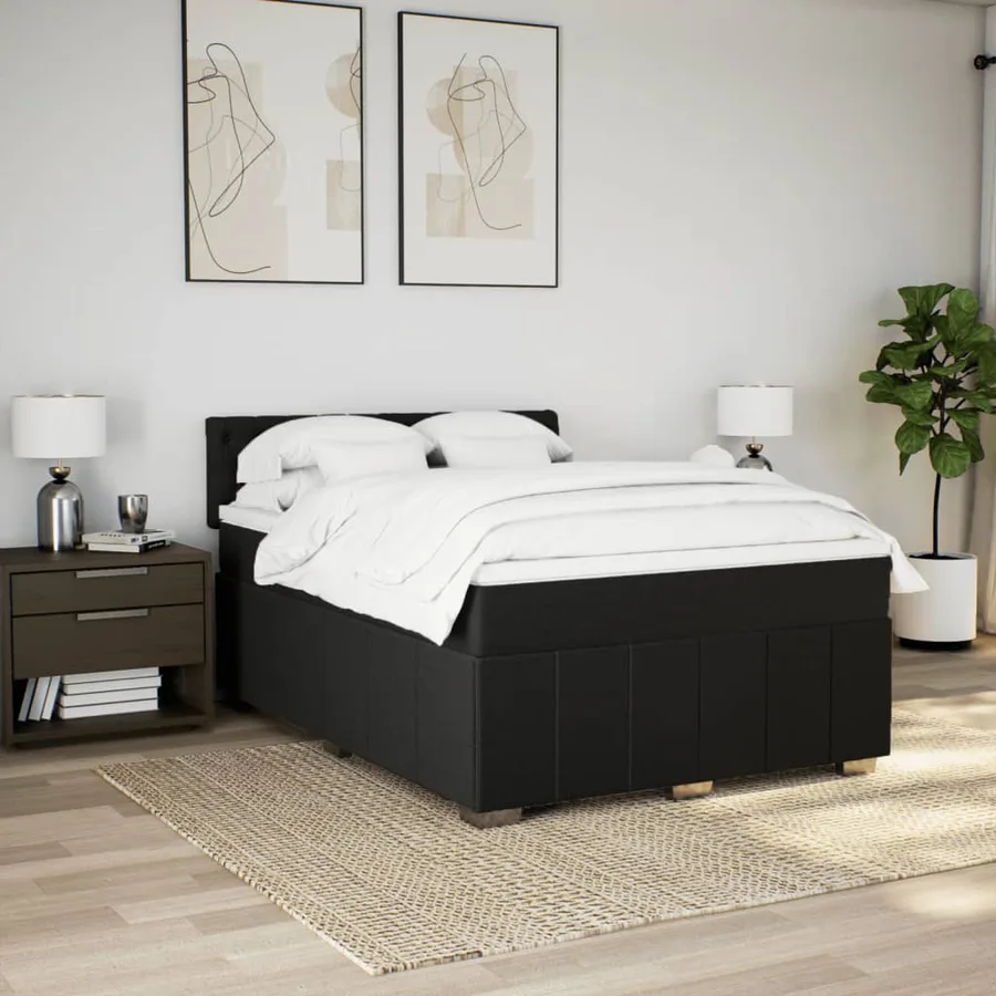 Sommier à lattes de lit avec matelas Noir 160x200 cm Tissu - 3
