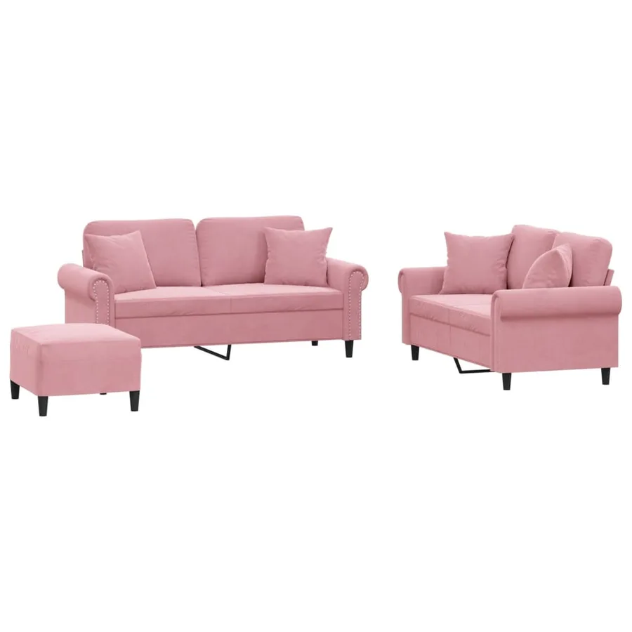 Ensemble de canapés 3 pcs avec coussins rose velours - 2