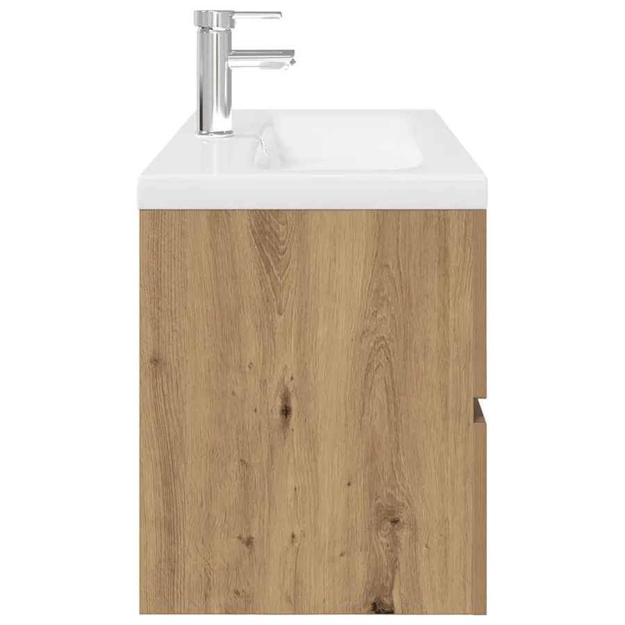 Meuble lavabo avec bassin et robinet intégrés chêne artisanal - 7