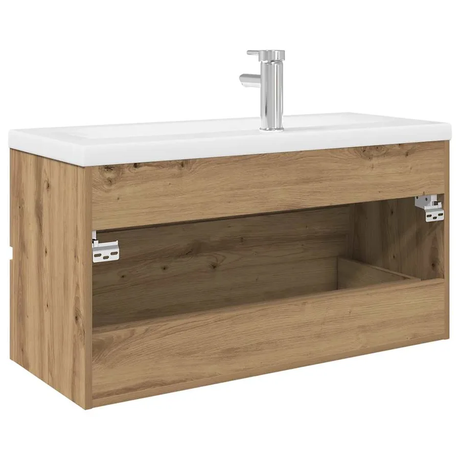Meuble lavabo avec bassin et robinet intégrés chêne artisanal - 8