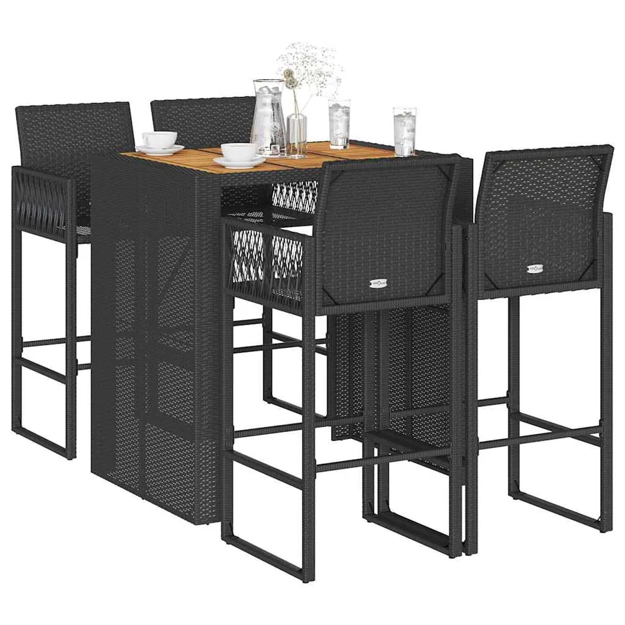 Ensemble de bar de jardin 5 pcs sans coussins noir poly rotin