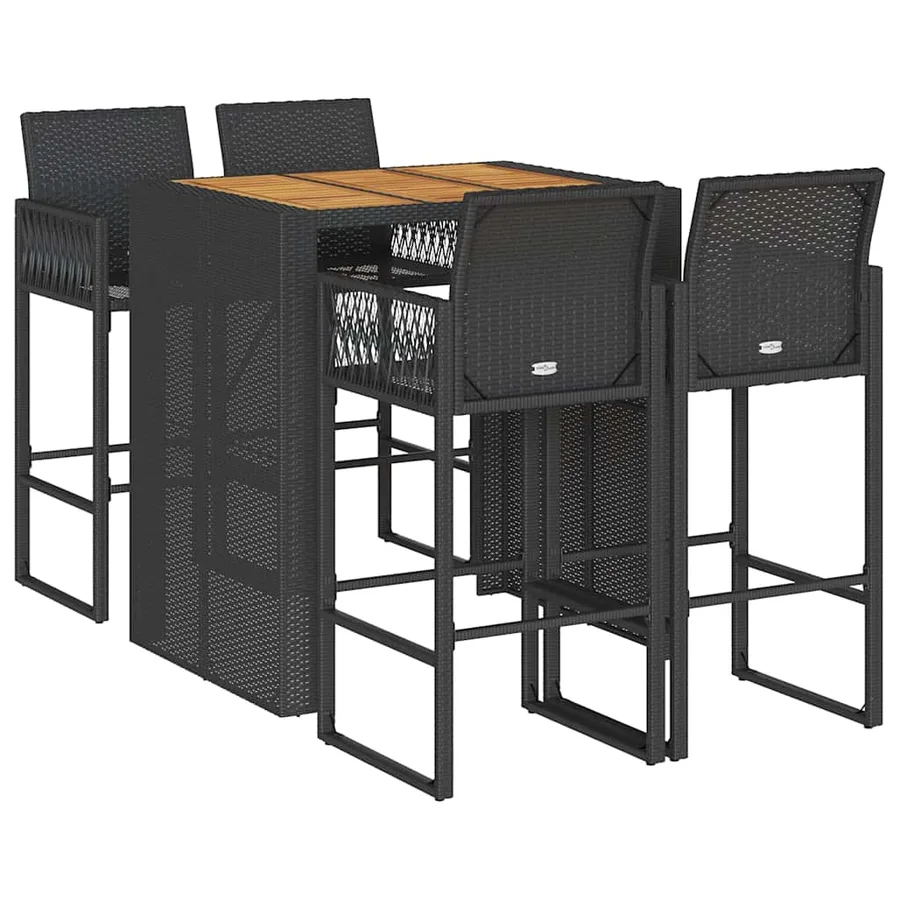 Ensemble de bar de jardin 5 pcs sans coussins noir poly rotin - 2