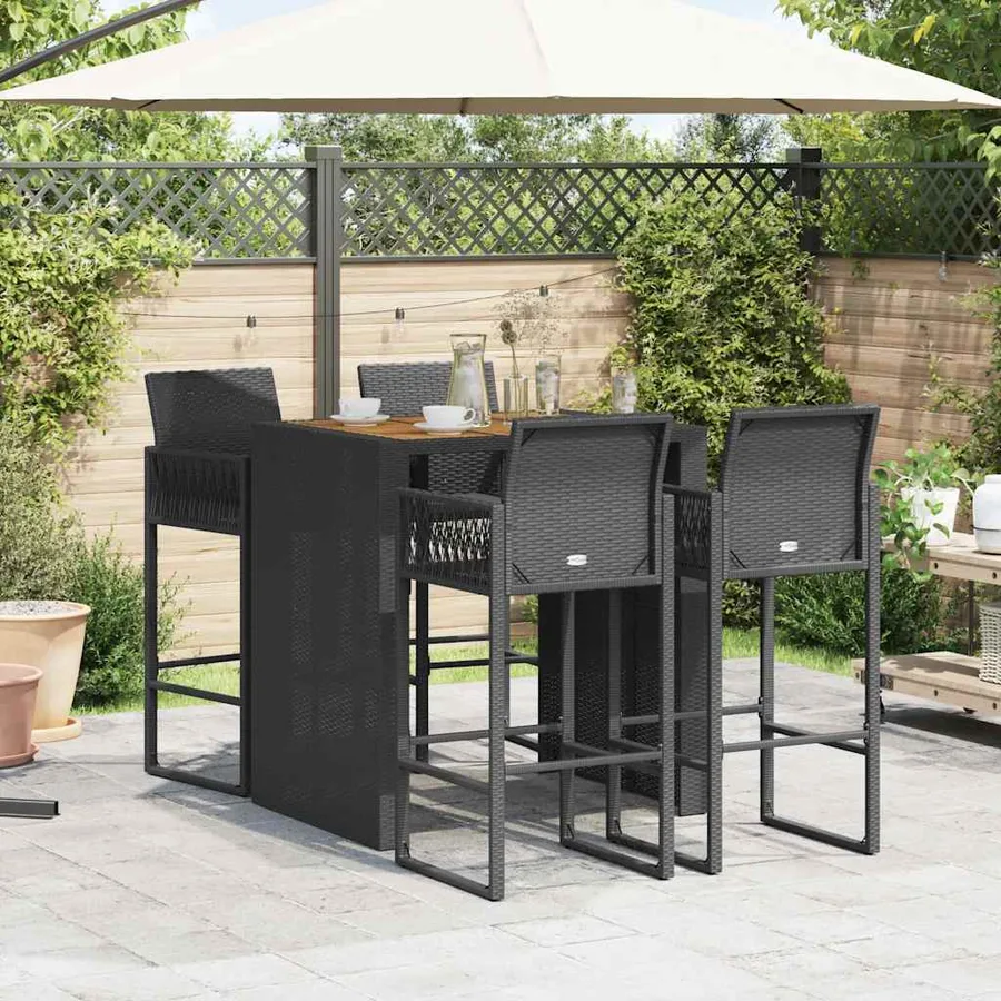 Ensemble de bar de jardin 5 pcs sans coussins noir poly rotin - 3