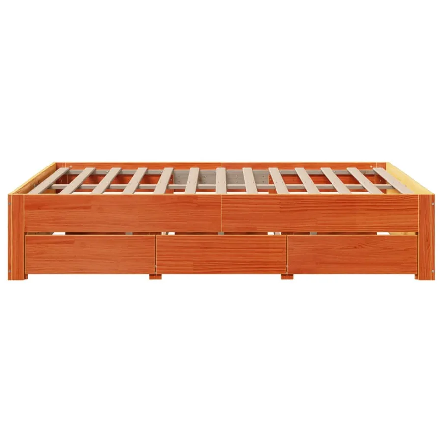 Cadre de lit sans matelas avec tiroirs brun cire 140x200 cm pin - 5