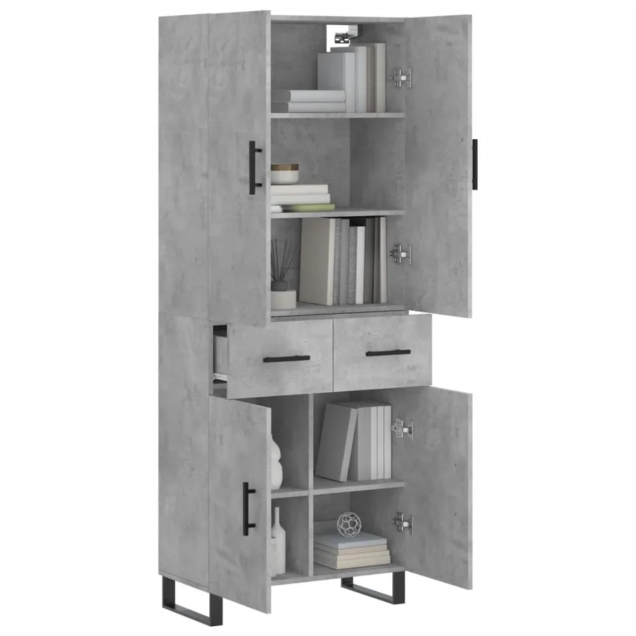 Buffet haut Gris béton 69,5x34x180 cm Bois d'ingénierie - 3