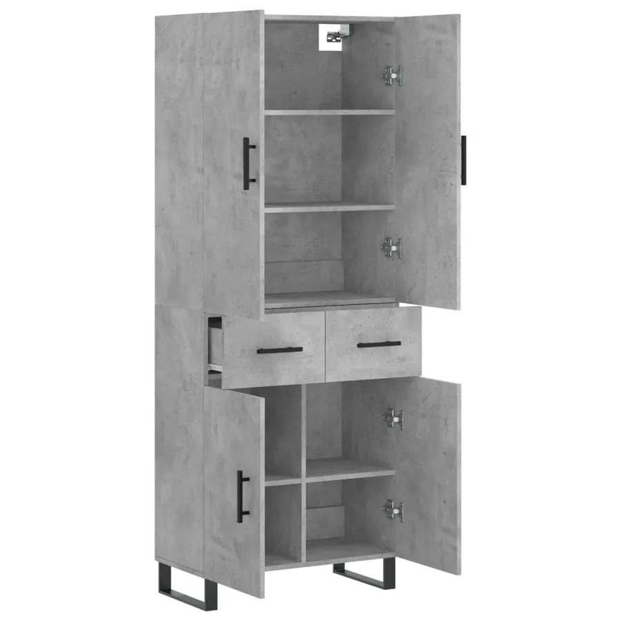 Buffet haut Gris béton 69,5x34x180 cm Bois d'ingénierie - 4