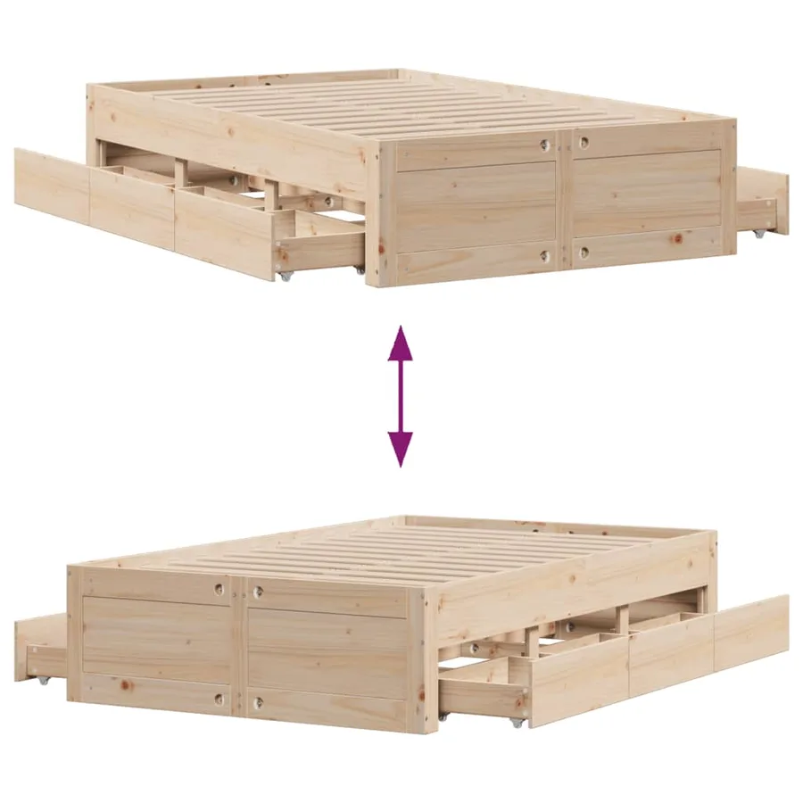 Cadre de lit sans matelas avec tiroirs 135x190 cm bois de pin - 10