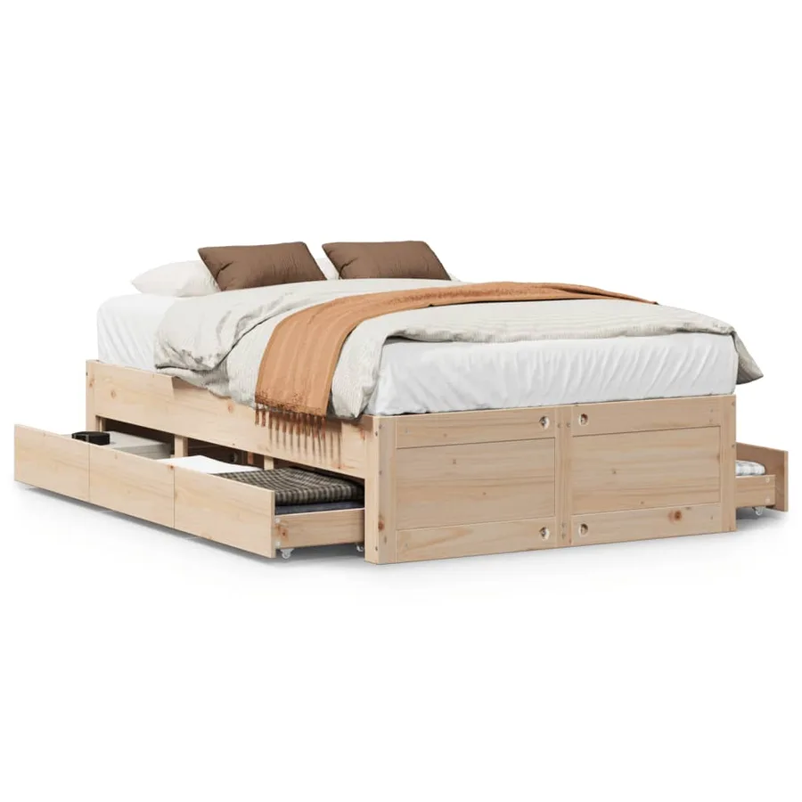 Cadre de lit sans matelas avec tiroirs 135x190 cm bois de pin - 2