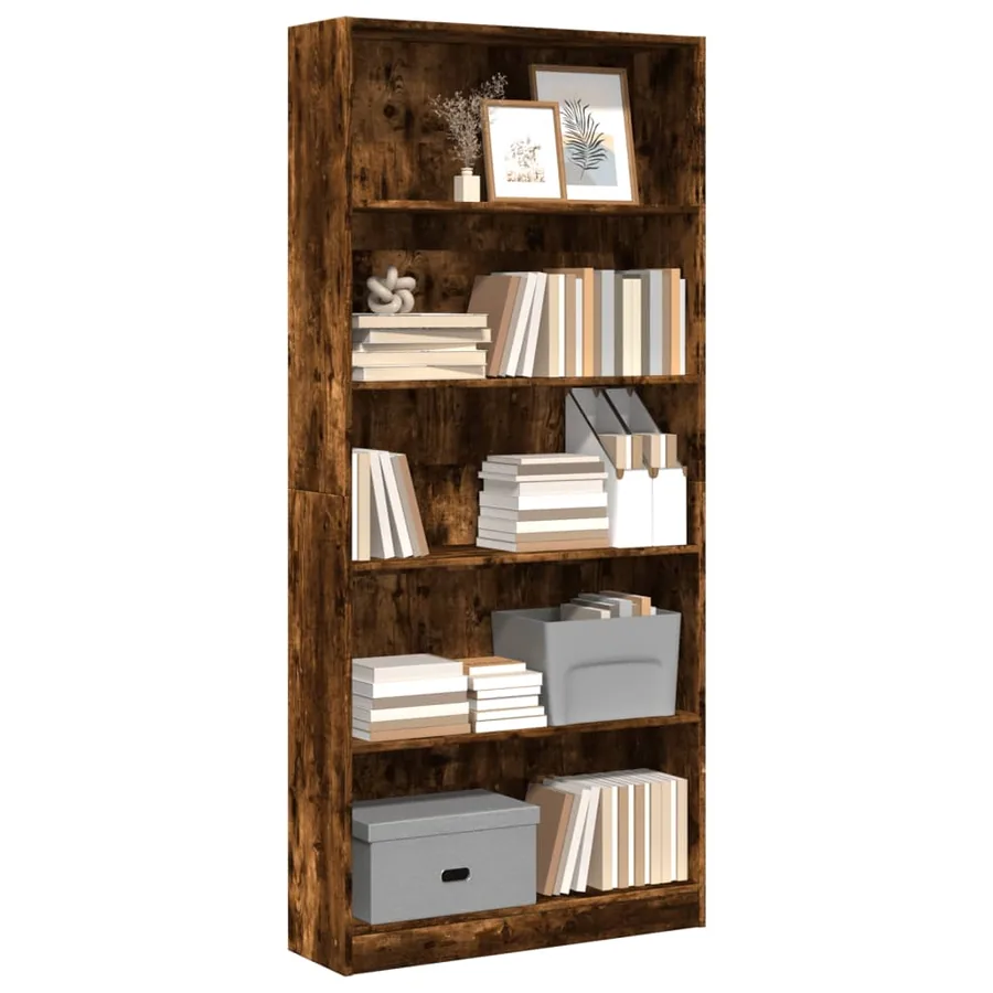 Bibliothèque chêne fumé 80x24x176 cm bois d'ingénierie