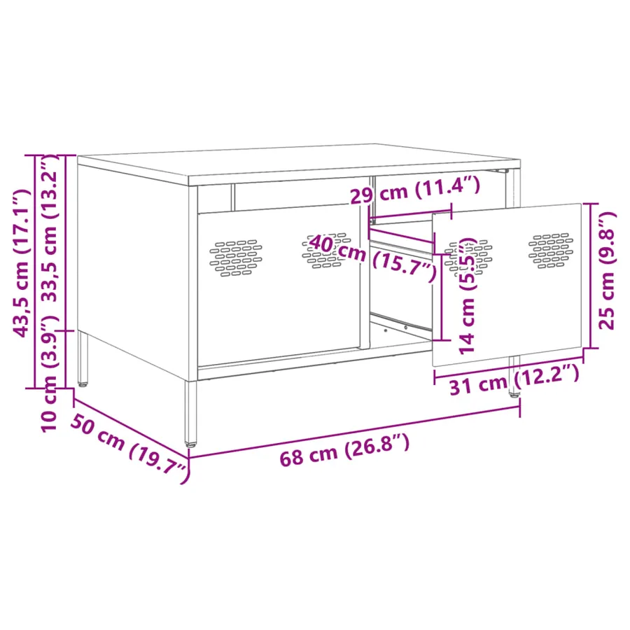 Meuble TV anthracite 68x50x43,5 cm acier laminé à froid - 14