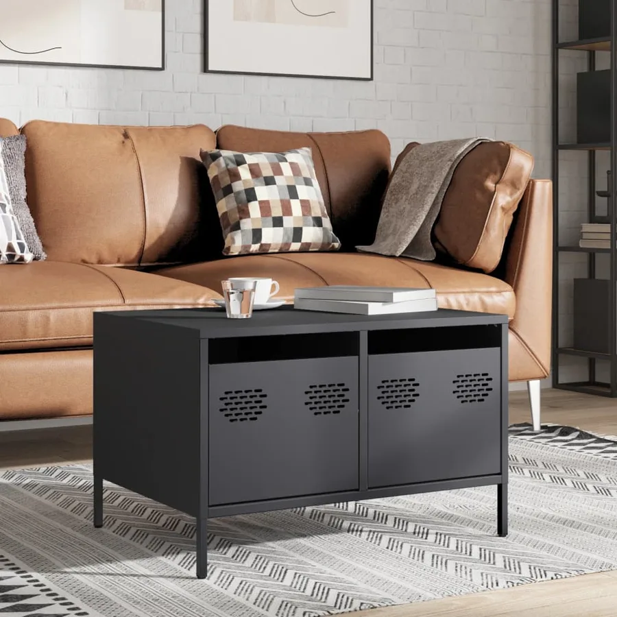 Meuble TV anthracite 68x50x43,5 cm acier laminé à froid - 4