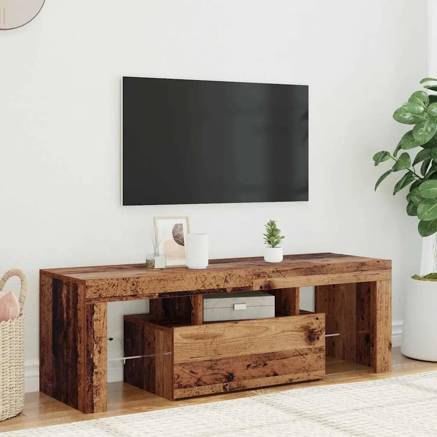 Meuble TV avec lumières LED vieux bois bois d'ingénierie