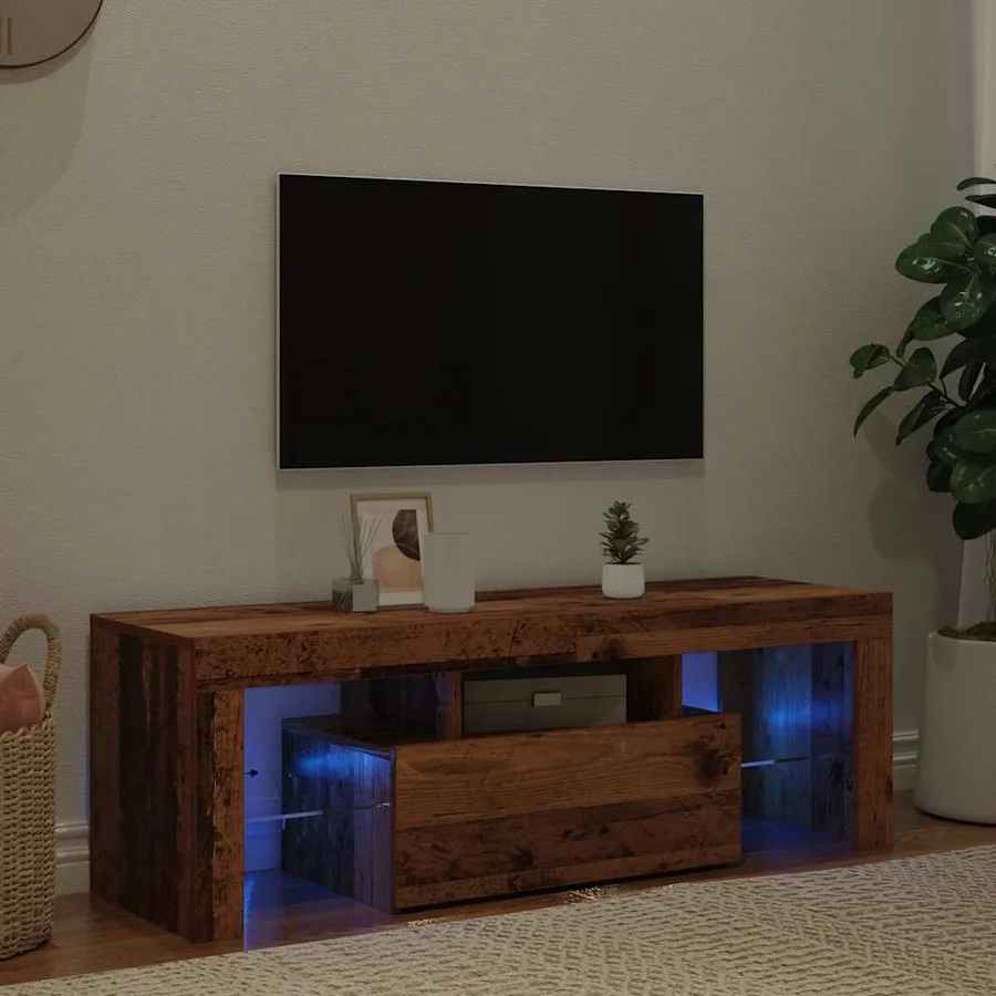 Meuble TV avec lumières LED vieux bois bois d'ingénierie - 3
