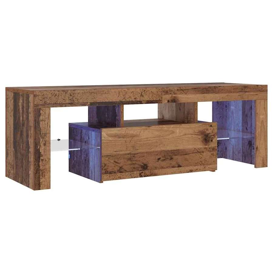 Meuble TV avec lumières LED vieux bois bois d'ingénierie - 5