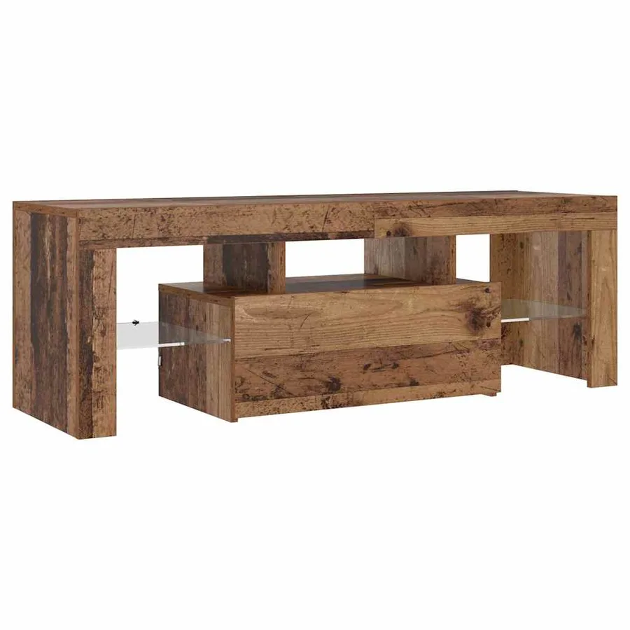 Meuble TV avec lumières LED vieux bois bois d'ingénierie - 7