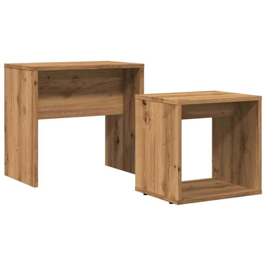 Tables basses gigognes 2 pcs chêne artisanal bois d'ingénierie - 2