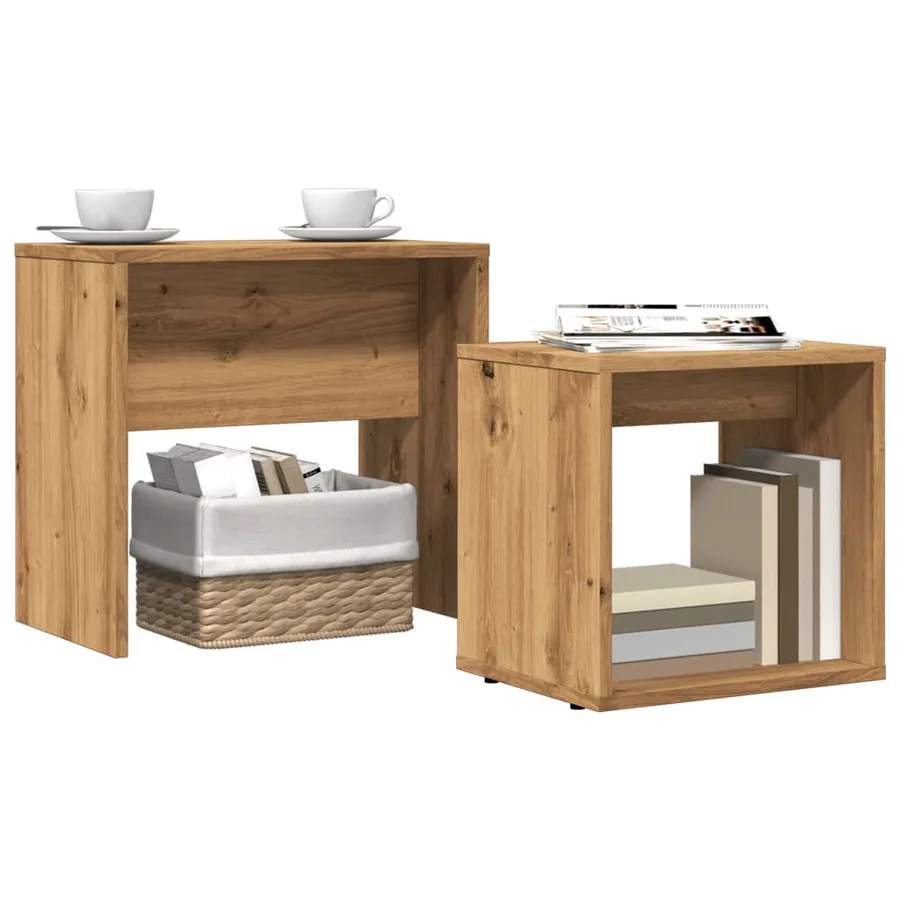 Tables basses gigognes 2 pcs chêne artisanal bois d'ingénierie - 3