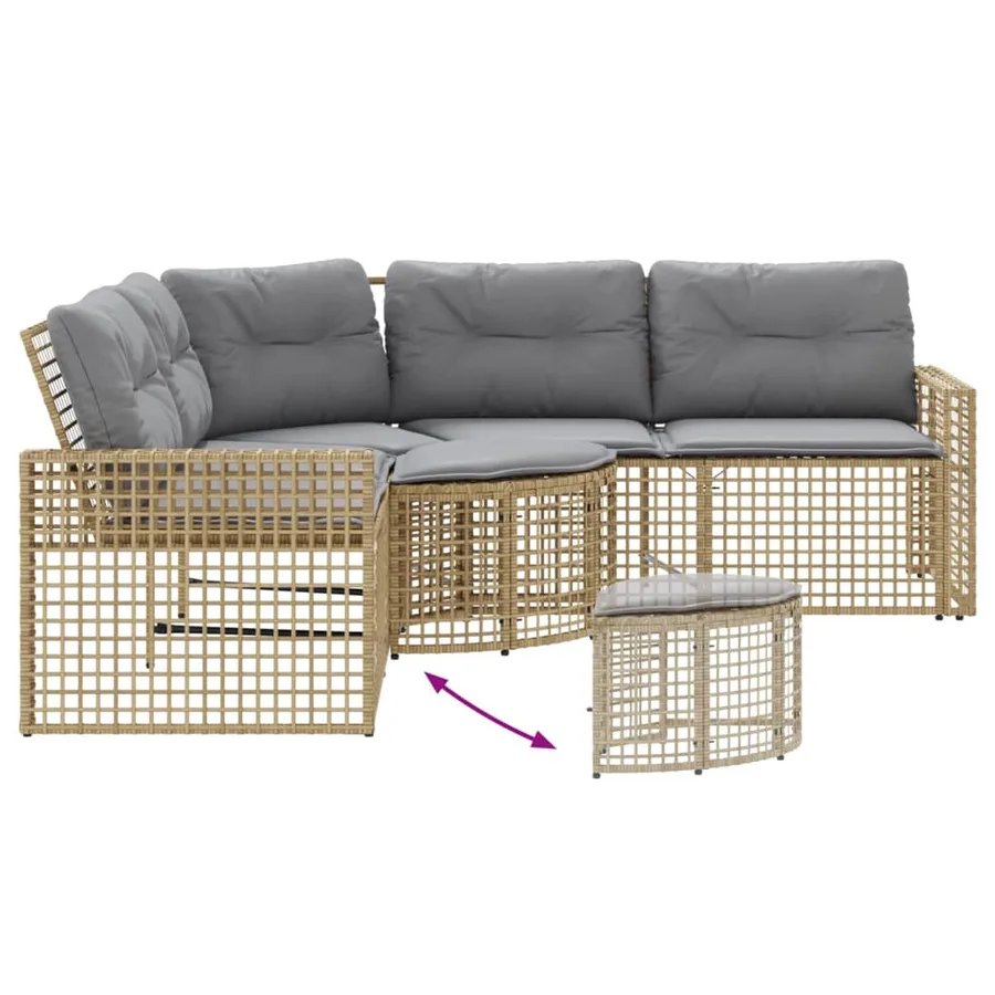 Canapé de jardin et coussins et repose-pied en forme de L rotin - 5