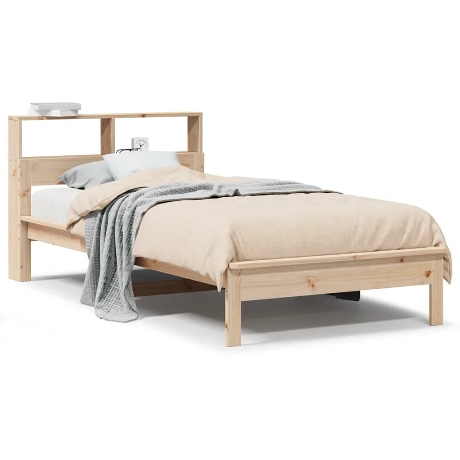 Lit bibliothèque sans matelas 75x190 cm bois de pin massif - 2