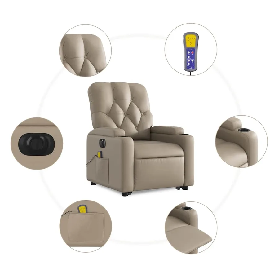Fauteuil inclinable de massage électrique cappuccino similicuir - 8