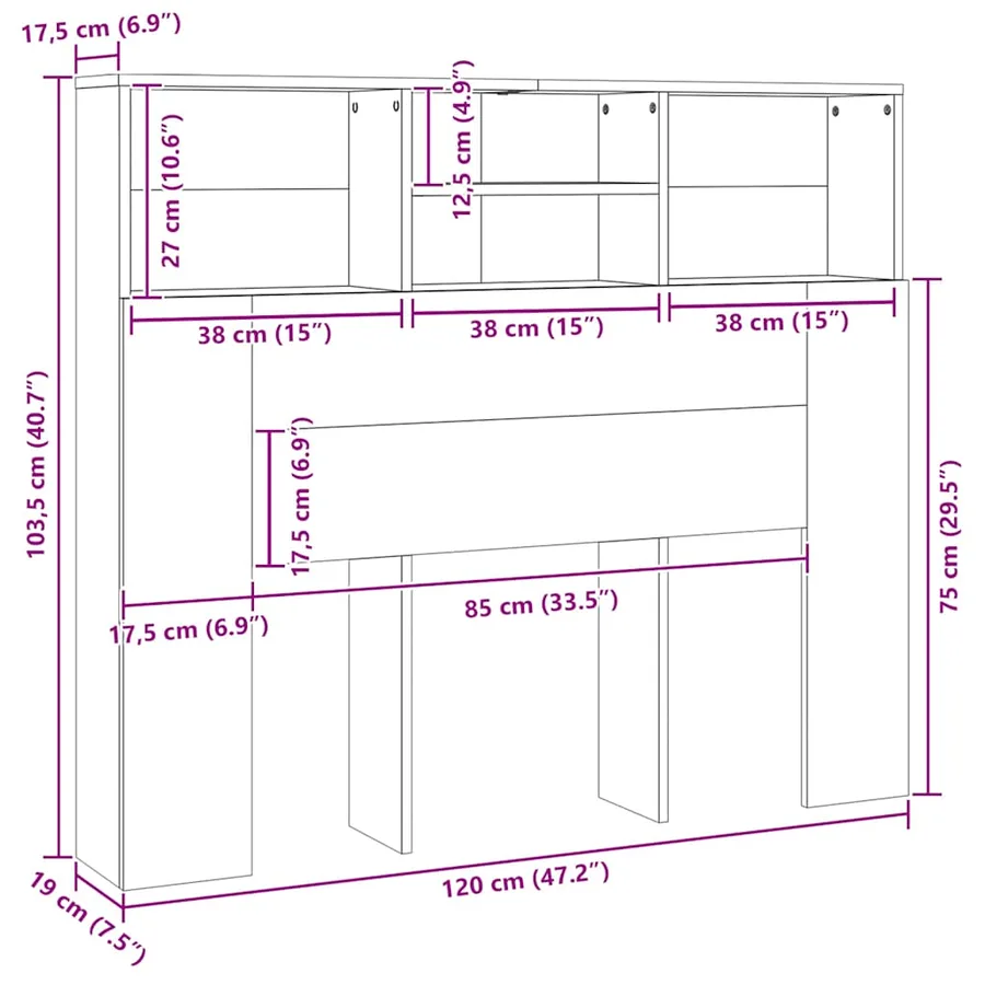 Armoire de tête de lit vieux bois 120x19x103,5 cm - 9