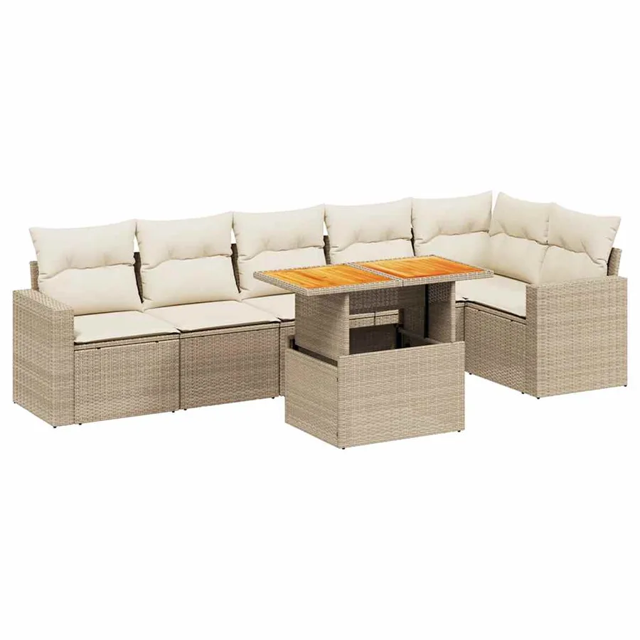 Salon de jardin avec coussins 7 pcs beige résine tressée - 2