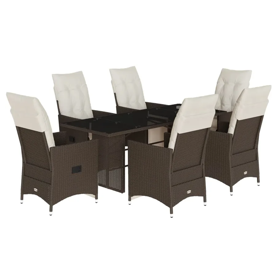 Ensemble de bistro de jardin 7 pcs coussins marron poly rotin - 2