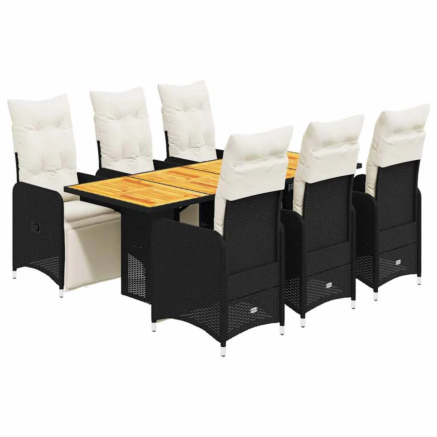 Ensemble de bistro de jardin 7 pcs coussins noir poly rotin - 2