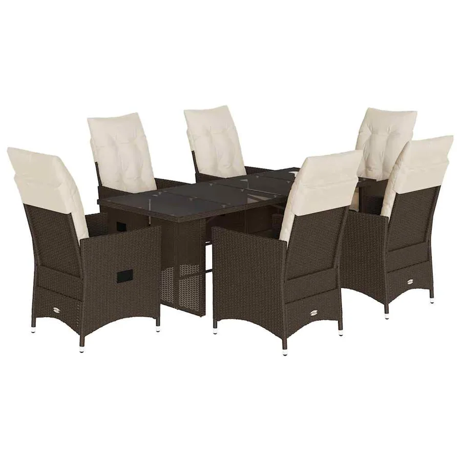 Ensemble à manger de jardin et coussins 7 pcs marron rotin - 2