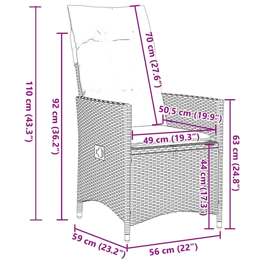 Ensemble à manger de jardin et coussins 7 pcs marron rotin - 9