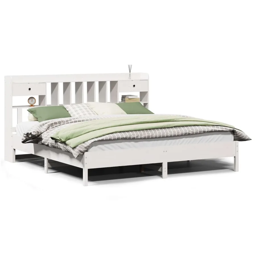 Lit bibliothèque sans matelas blanc 180x200 cm bois pin massif - 2