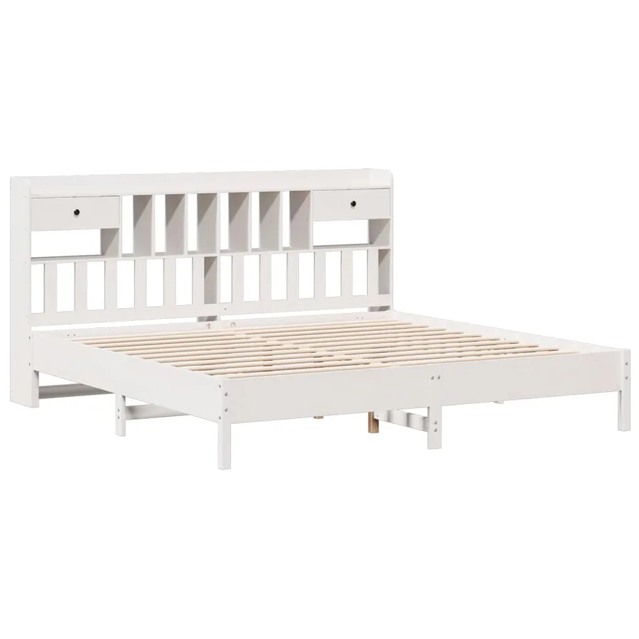 Lit bibliothèque sans matelas blanc 180x200 cm bois pin massif - 3