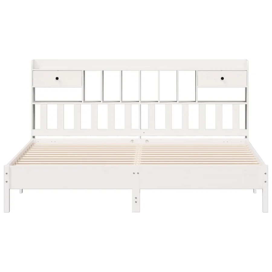 Lit bibliothèque sans matelas blanc 180x200 cm bois pin massif - 4