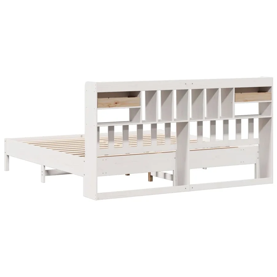 Lit bibliothèque sans matelas blanc 180x200 cm bois pin massif - 6