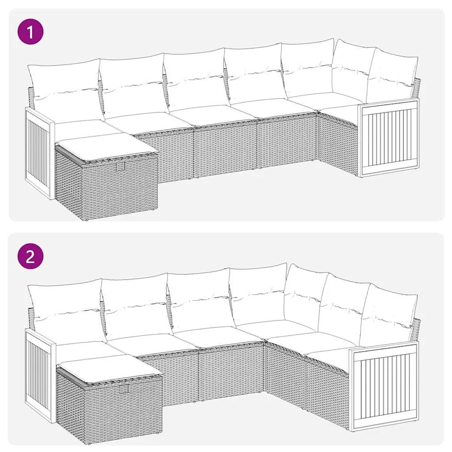 Salon de jardin avec coussins 7 pcs gris résine tressée - 7