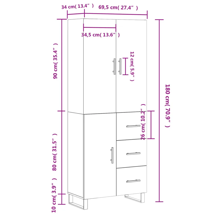 Buffet haut Chêne fumé 69,5x34x180 cm Bois d'ingénierie - 14