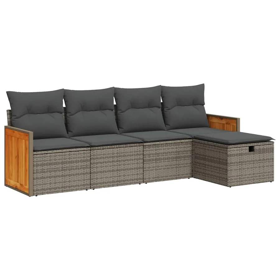 Salon de jardin 5 pcs avec coussins gris résine tressée - 2