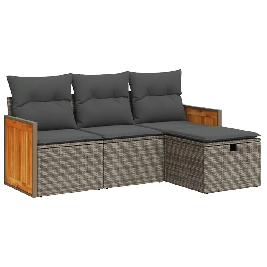 Salon de jardin 4 pcs avec coussins gris résine tressée - 2