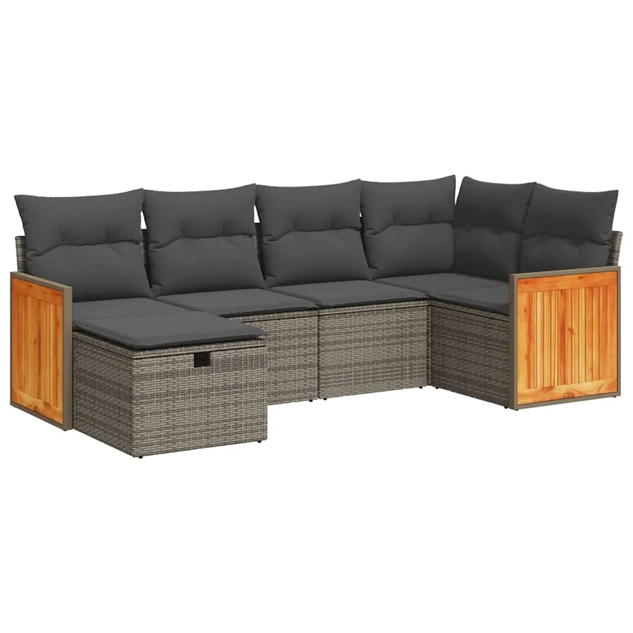Salon de jardin 6 pcs avec coussins gris résine tressée - 2